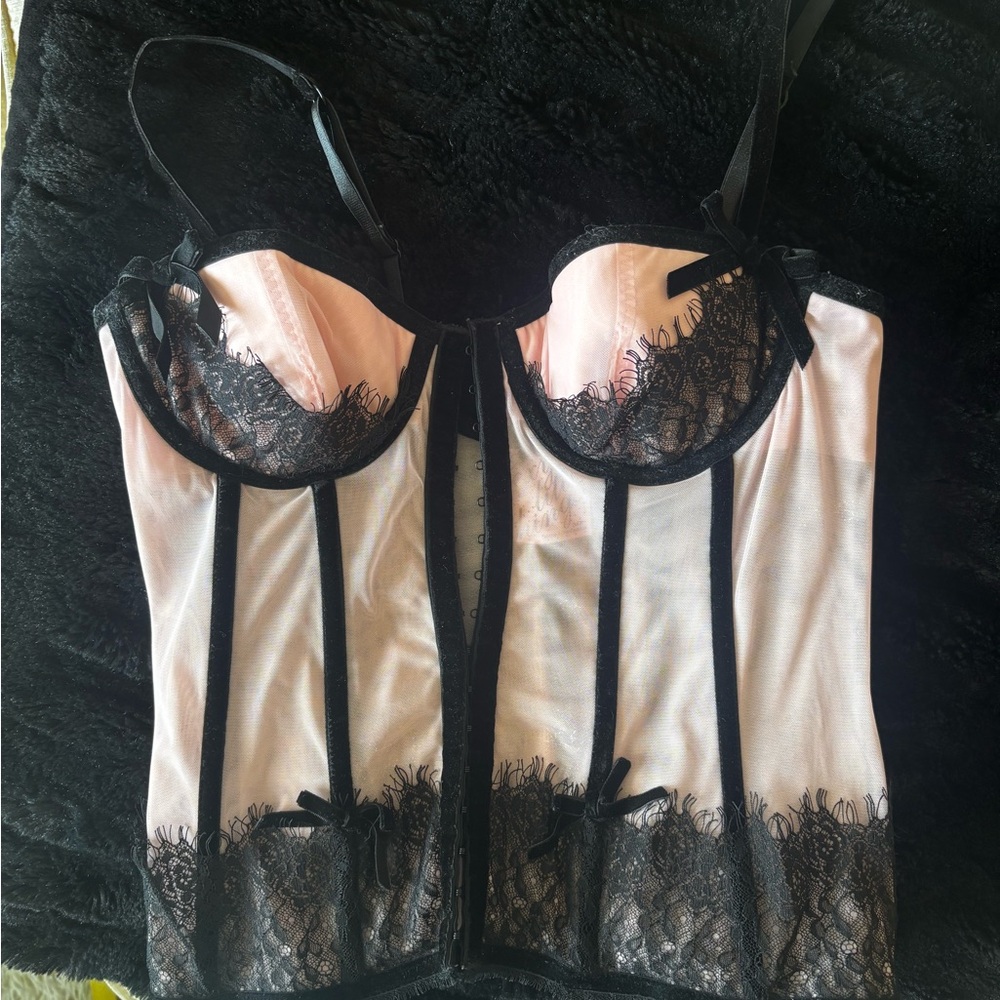 Victorias Secret Corset Pink and Black Lace